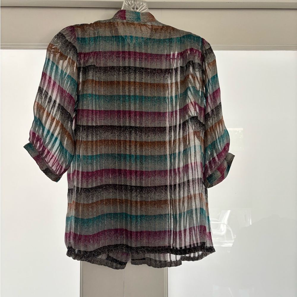 Striped Sheer Button-Up Blouse - Picture 4 of 4